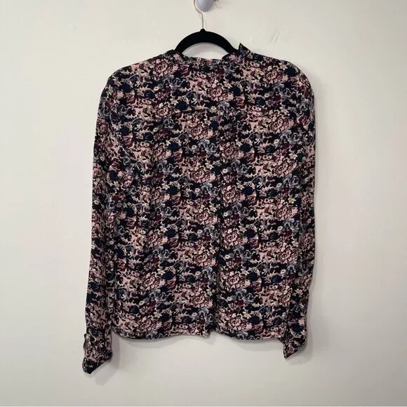 & Other Stories women’s black pink Floral Blouse L Long Sleeve button down top - Picture 6 of 8